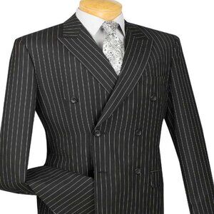 Pleated Suit - Mens Suits With Pleated Pant - Regular Fit Suit - Bold Black Pins